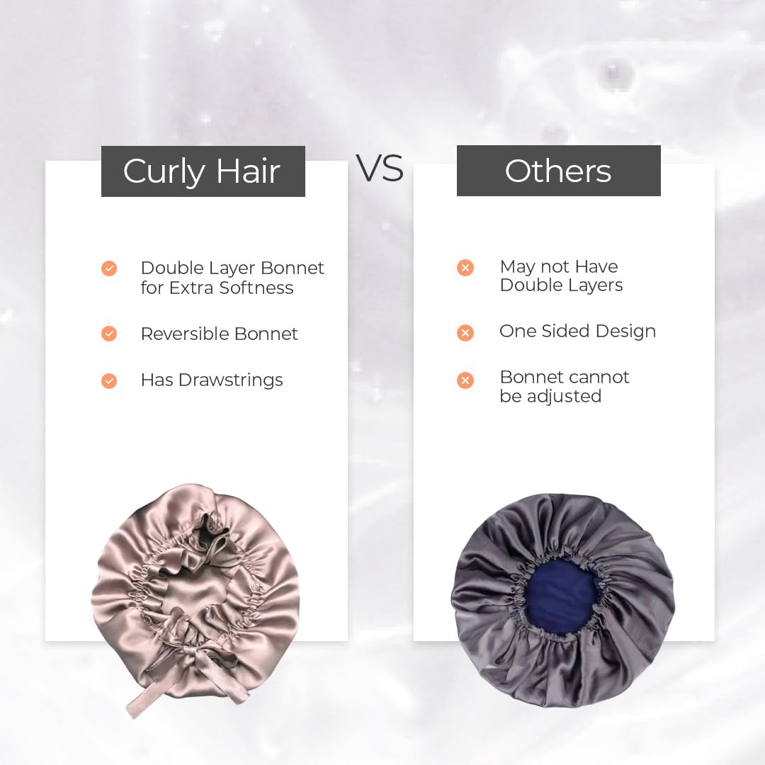 Satin Hair Bonnet with Ribbon Tie Band (Rose)| Hair Care Soft