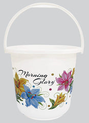 Kuber Industries Printed 4 Pieces Plastic Bucket, Dustbin, Mug & Stool Set (White) (HS39KUBMART023508)