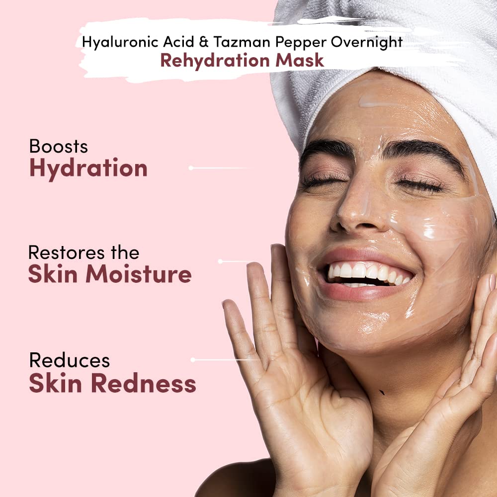 Prolixr Hyaluronic Acid & Tazman Pepper Overnight Rehydration Mask | Hydrating, Brightening, and Moisturizing | Dull & Dry Skin - For All Skin Types - 60g