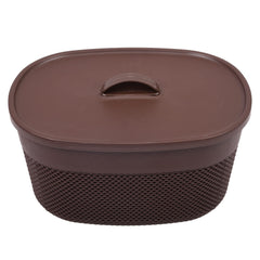 Kuber Industries Unbreakable Medium Multipurpose Storage Baskets with lid|Design-Netted|Material-Plastic|Shape-Oval|Color-Brown|Pack of 2