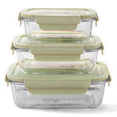 The Better Home Borosilicate Glass Lunch Box Set of 3 | Tiffin Box for Office for Men Women |Lunch Box for Women School Kids | Microwave Safe Leak Proof Airtight (Green - 1040ml, 680ml, 410ml)