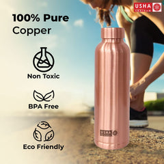USHA SHRIRAM Pure Copper Water Bottle 1 Litre | Eco-Friendly, Biodegradable & Non-Toxic | Water Bottle for Kids & Adults | Lightweight, Leak-Proof, Durable & Rust-Free Tamba Bottle