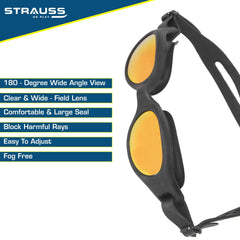 STRAUSS Swimming Goggles Set with UV and Anti Fog Protection | Swimming Kit of Goggles,Cap,Earplug & Nose Plug Set - Ideal for All Age Group | Fully Adjustable | (Multicolor - Blue/Yellow)