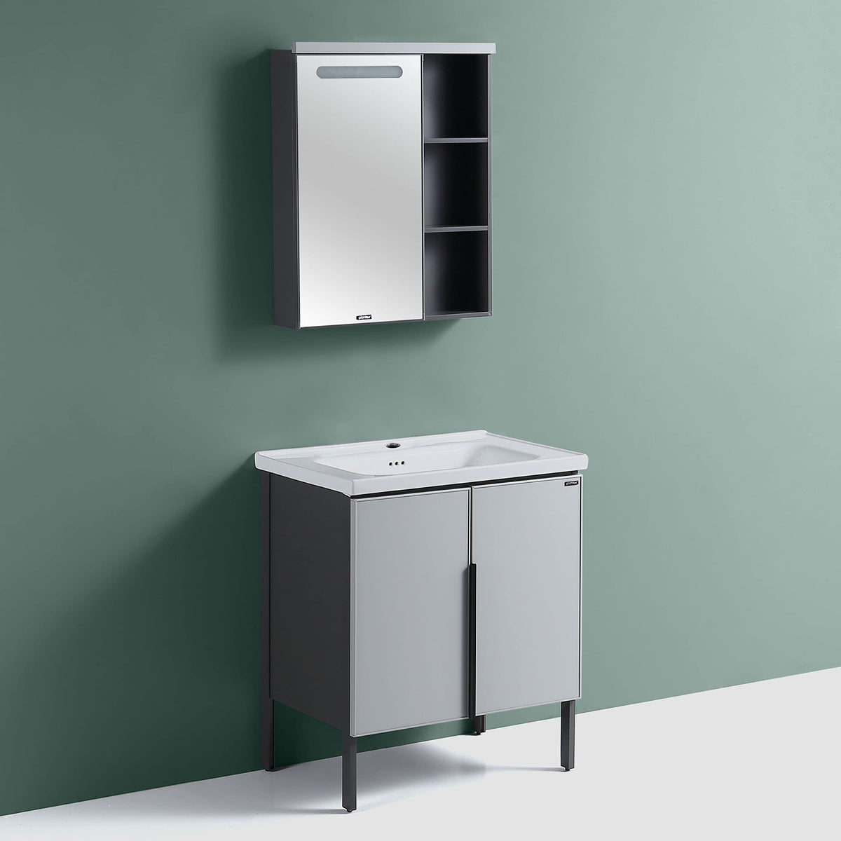 Plantex Aluminium Bathroom Vanity Cabinet & Washbasin Set/Washbasin with Cabinet/Basin Cabinet for Bathroom with LED Light(Grey)