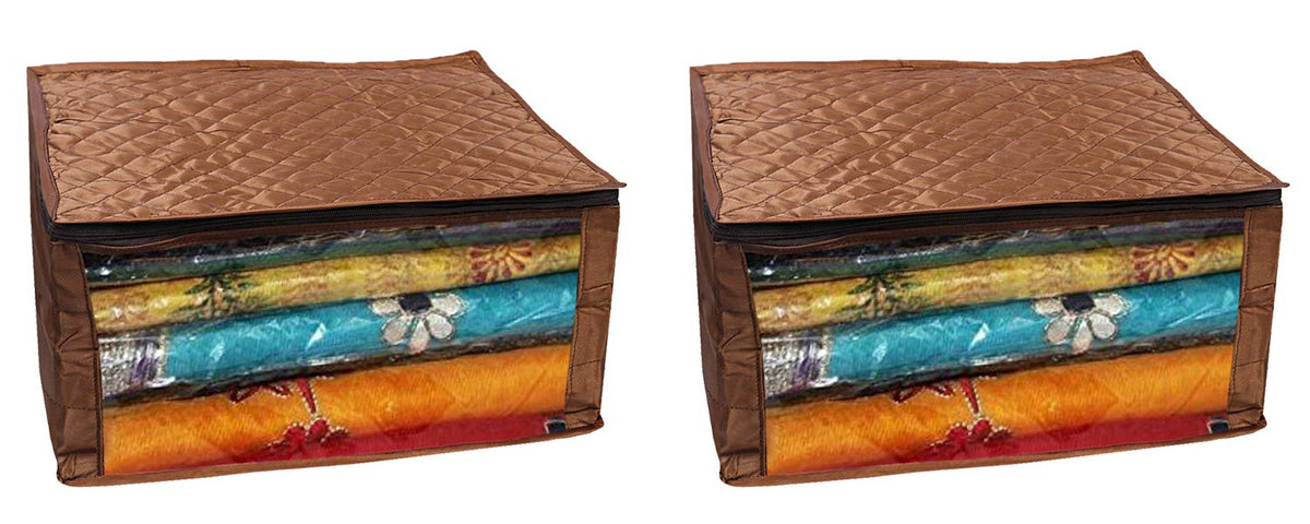 Kuber Industries Satin 2 Pieces Three Layer Quilted Extra Large Saree Cover (Brown)-CTKTC025709