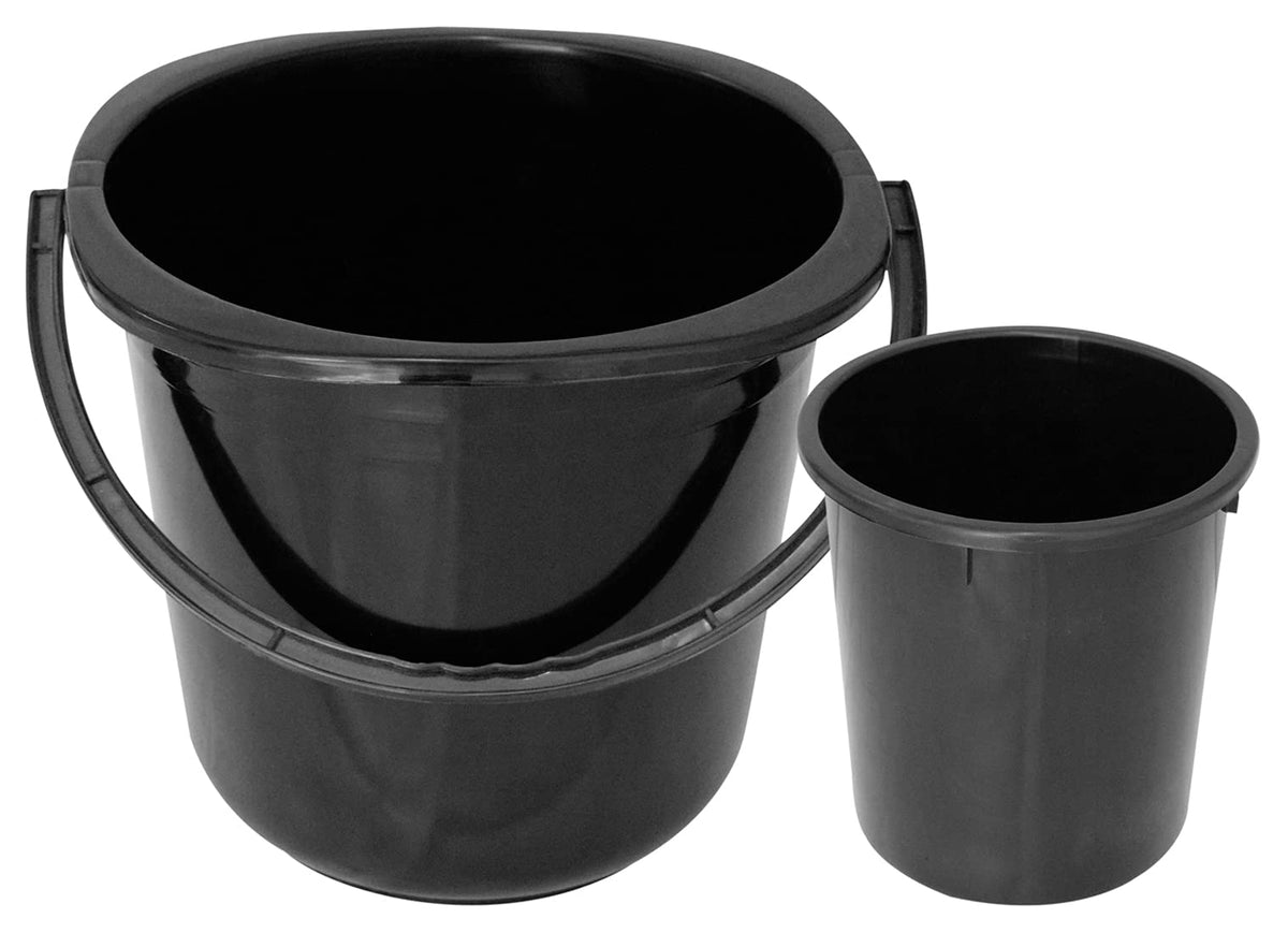 Kuber Industries 2 Pieces Plastic Bucket & Dustbin Set (Black)