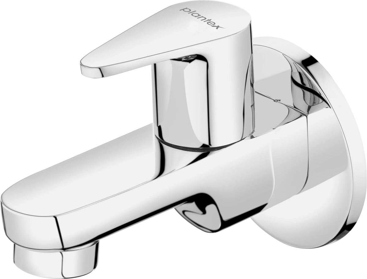 Plantex Pure Brass PAC-1801 Single Lever Bib Tap for Bathroom/Kitchen Sink Faucet with Teflon Tape & Brass Wall Flange- Silver (Mirror-Chrome Finish)