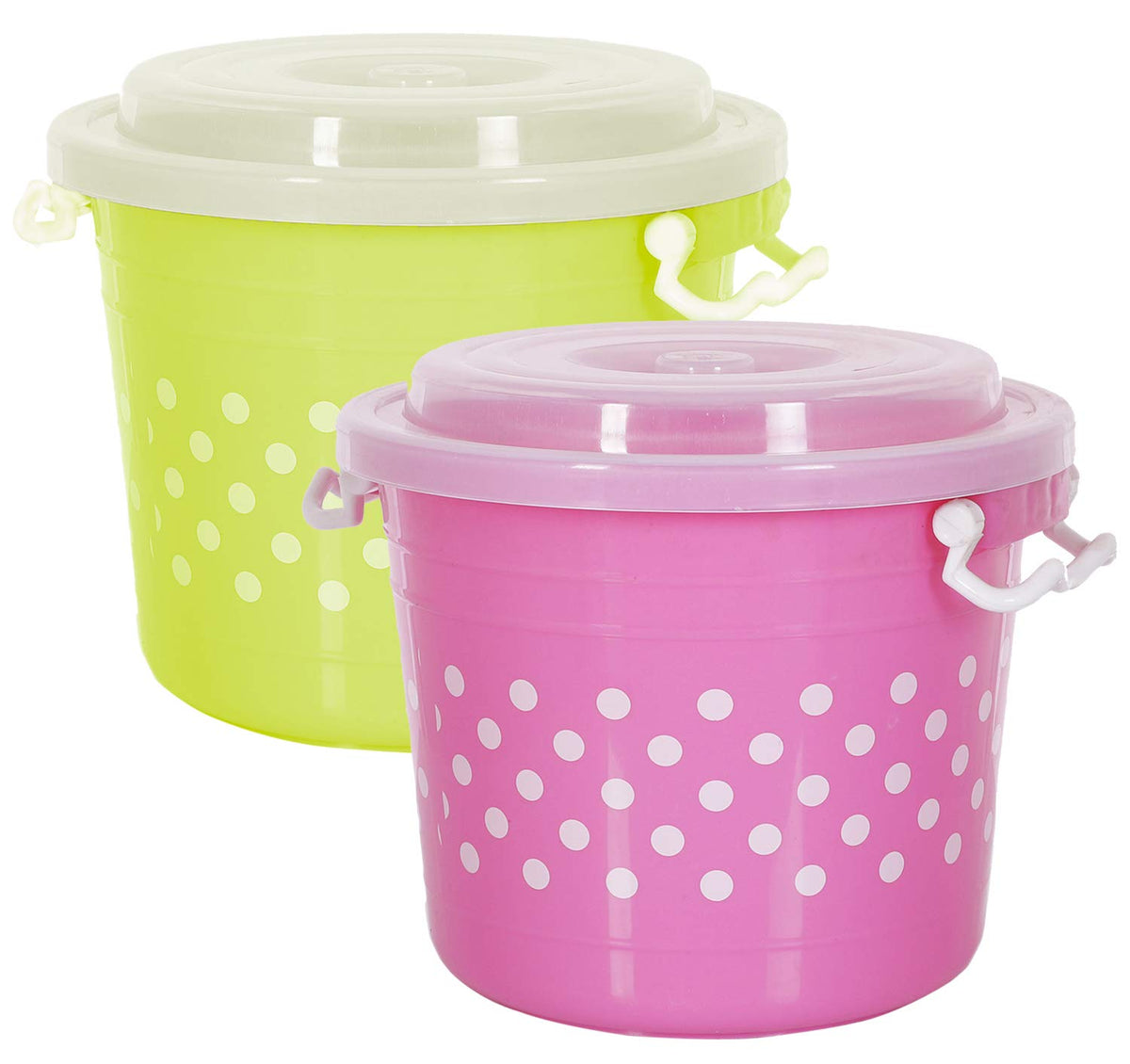 Kuber Industries Dots Design Virgin Plastic 2 Pieces Multipurpose Kitchen Storage Container with Side Lock-Handle,11 Ltrs (Pink & Green) - CTKTC034802