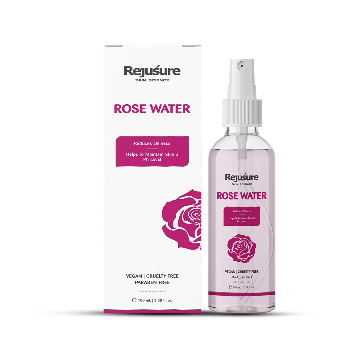 Rejusure Rose Water Face Toner, Face Mist | Provides Hydrating, Soothing, Cleansing, Toning, Pore Minimizing Tightening Natural Toner Spray for Glowing Skin and Oil-Control, Acne Control – 100ml