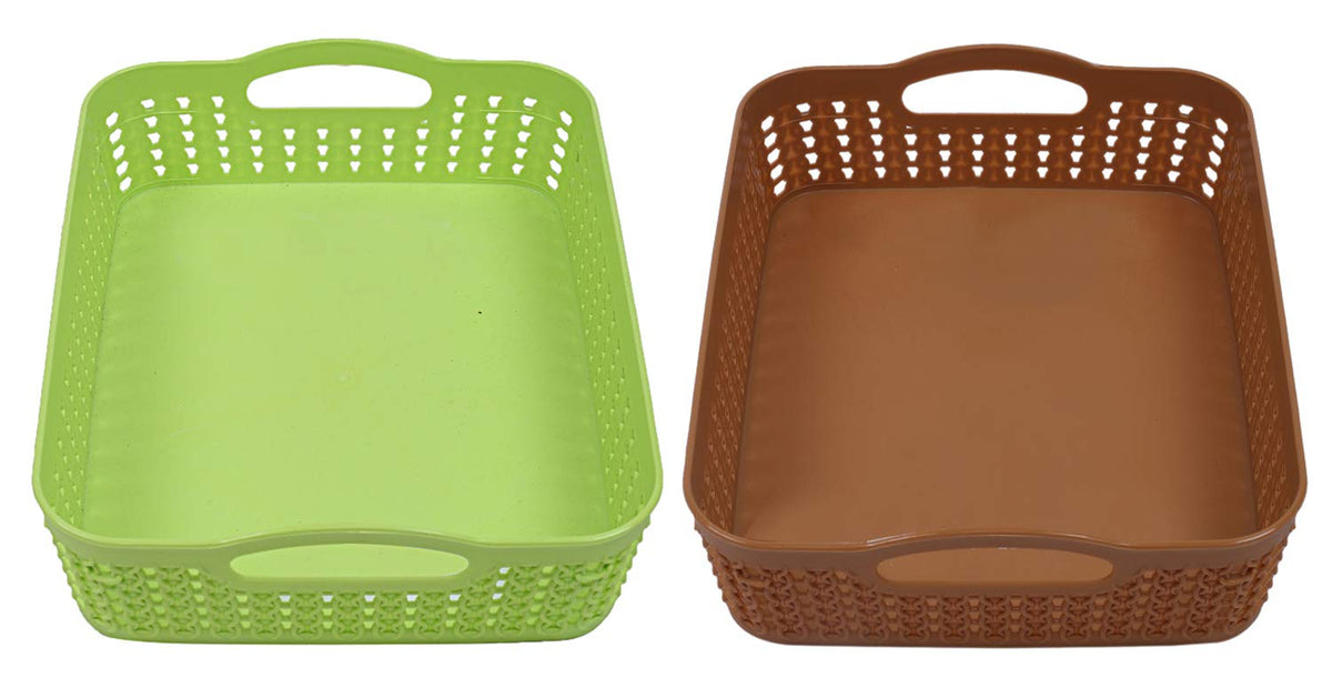 Kuber Industries Plastic 2 Pieces Multipurpose Storage Basket Set (Green & Brown)-CTKTC13408