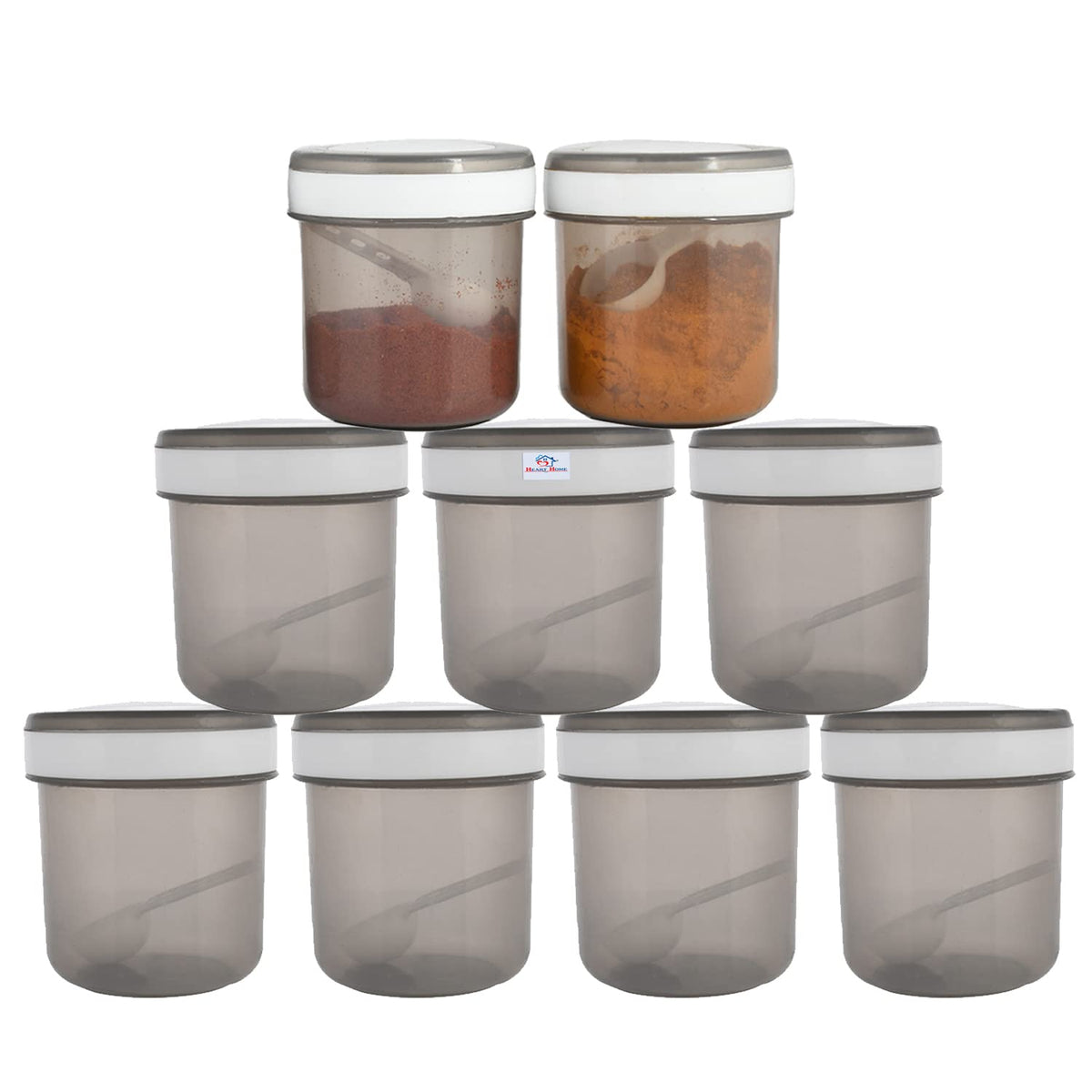 Heart Home Containers Set for Kitchen|BPA-Free Plastic 350 ML Storage Containers Set with Spoon for Kitchen|Pack of 9 (Gray)