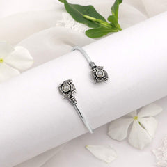 TEEJH Aparna White Flower Silver Oxidized Bracelet for Women