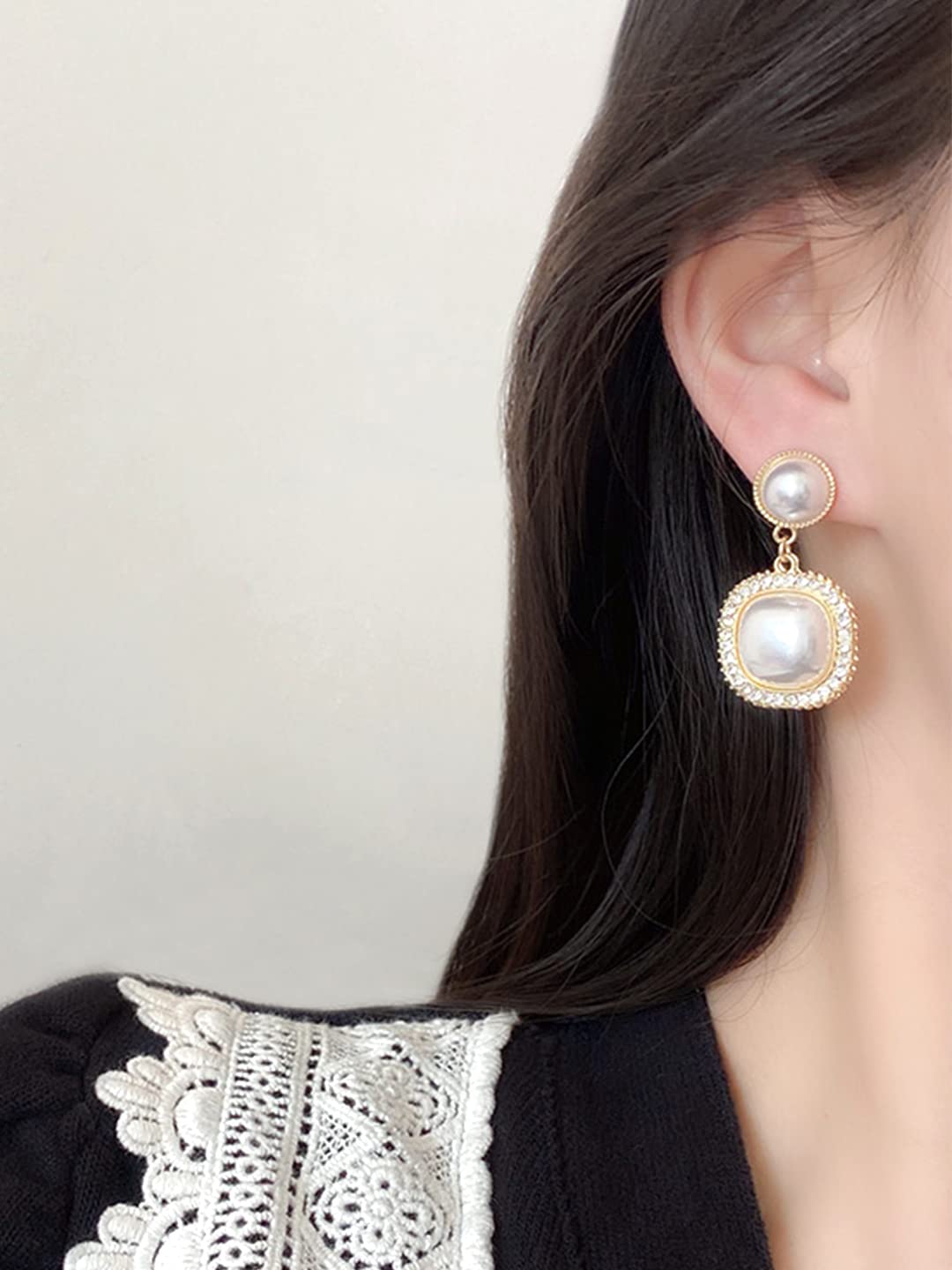 Yellow Chimes Earrings For Women White Color Pearl Studded Double Drop Earrings For Women and Girls