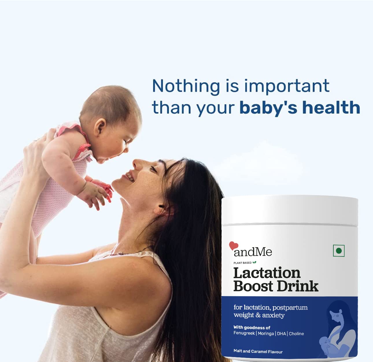 andMe Lactation Supplement - Breast Milk Increasing Powder with DHA, Shatavari, Fenugreek - 40 servings, Increases Lactation and Breast Milk, Supports Healthy Infant Growth, Manages Postpartum Weight 250 gm (Shows effects after 2 Months)