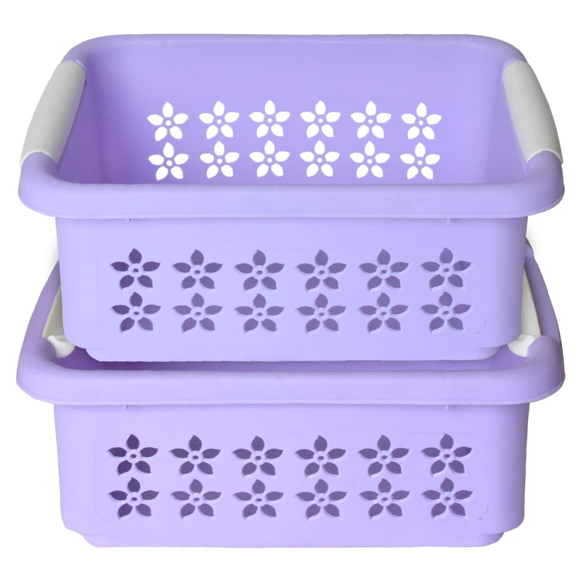 Kuber Industries Multipurpose Rectangle Shape Plastic Storage Basket for Kitchen, Fruit Basket, Office Table, Storage Organizer Small Pack of 2 (Purple)