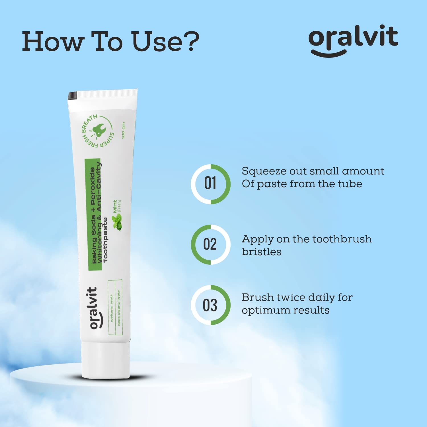 Oralvit Baking Soda and Peroxide Toothpaste for Whitening & Anti-Cavity | Toothpaste with Fresh Mint | Deep Cleanse |Super Fresh Breath | Extreme Whitening‚Äì 100gm Mint Flavour (Pack of 3)