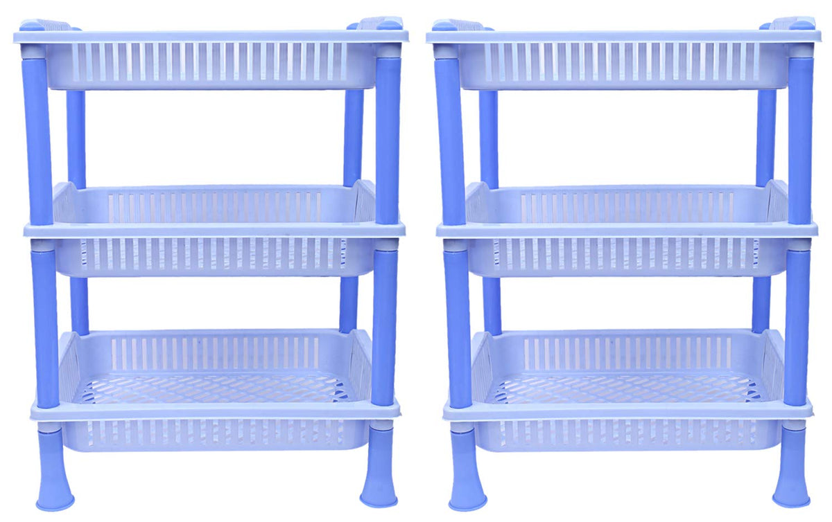 Kuber industries Plastic 2 Pieces 3 Layer Multi-Purpose Kitchen Storage Basket Rack (Blue)-CTKTC13249