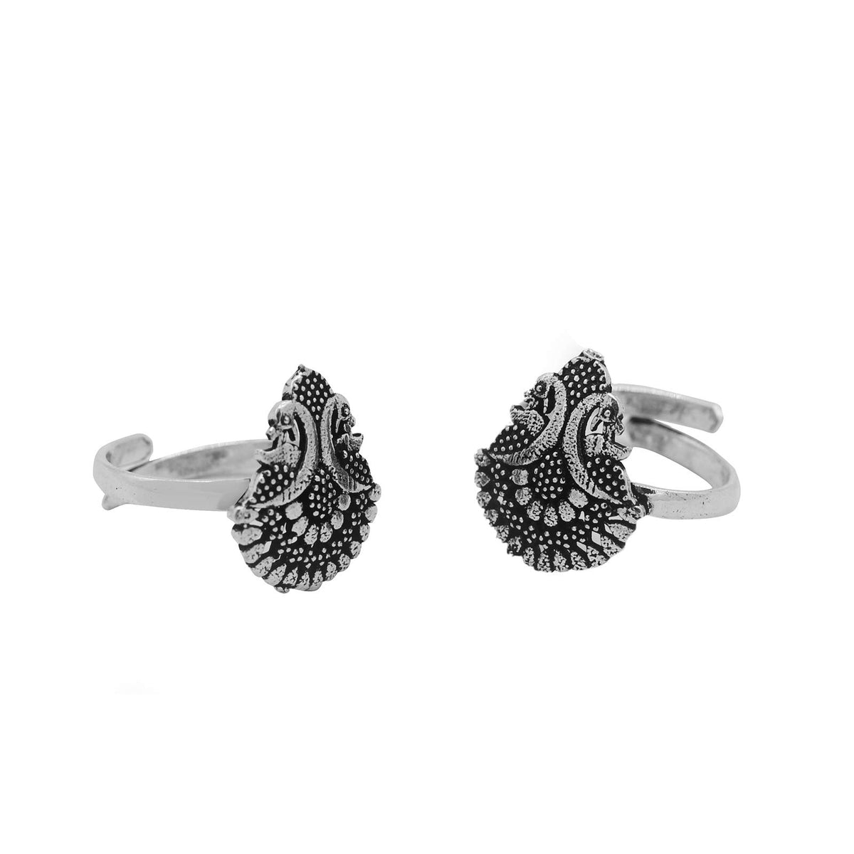 TEEJH Kshtriya Peacock Silver Oxidized Toe rings For Women