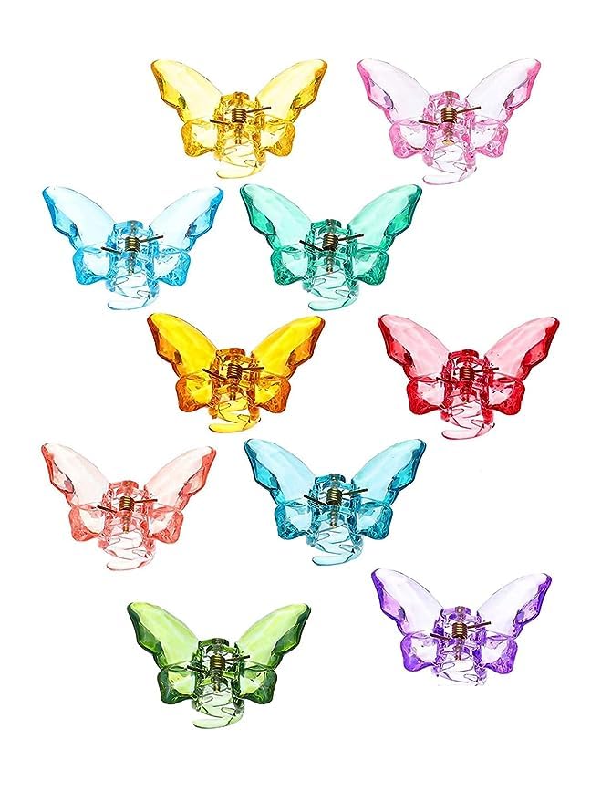 Kairangi Claw Clips for Women Hair Clutches for Women Set of 10 Pcs Claw Clip Multicolor Butterfly Clips Clutchers for Hair Clear Crystal Effects Hair Decorative Gift for Women & Girls