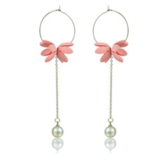 Yellow Chimes Fancy Party Ware Dual Flower Pearl Metal Hoop Earring for Women and Girls