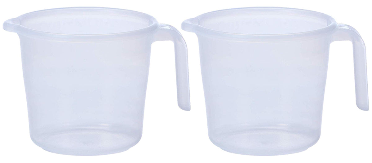 Kuber Industries Virgin Plastic Bath Mug for Bathroom|Transparent Look & Unbreakable Material|Pack of 2|Measurement 1100 ml|White