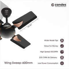 Candes Eon Decorative 600 mm /24 inch High Speed Ceiling Fan | BEE Star Rated, Noiseless & Energy Saving | Small Fan for Kitchen, Balcony & Small Room | 1+1 Year Warranty | Coffee Brown