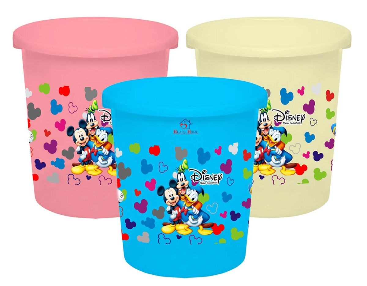 Heart Home Disney Team Mickey Print Plastic 3 Pieces Garbage Waste Dustbin/Recycling Bin for Home, Office, Factory, 5 Liters (Pink & Cream & Blue) -HS_35_HEARTHS17365