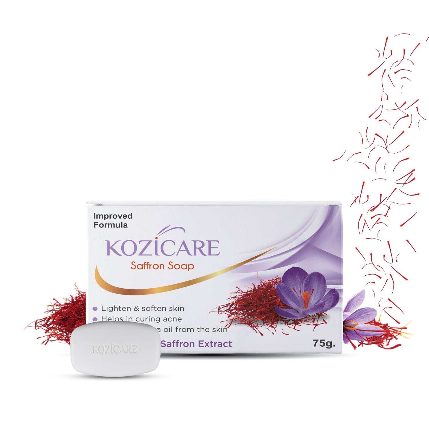 Kozicare Saffron Soap | Skin Brightening & Dark Spot Remover | Real Saffron, Olive Oil, and Kojic Acid Formula | For Face & Body | Smooth, Acne, Scars, Uneven Skin Tone | - 75gm (Pack of 9)