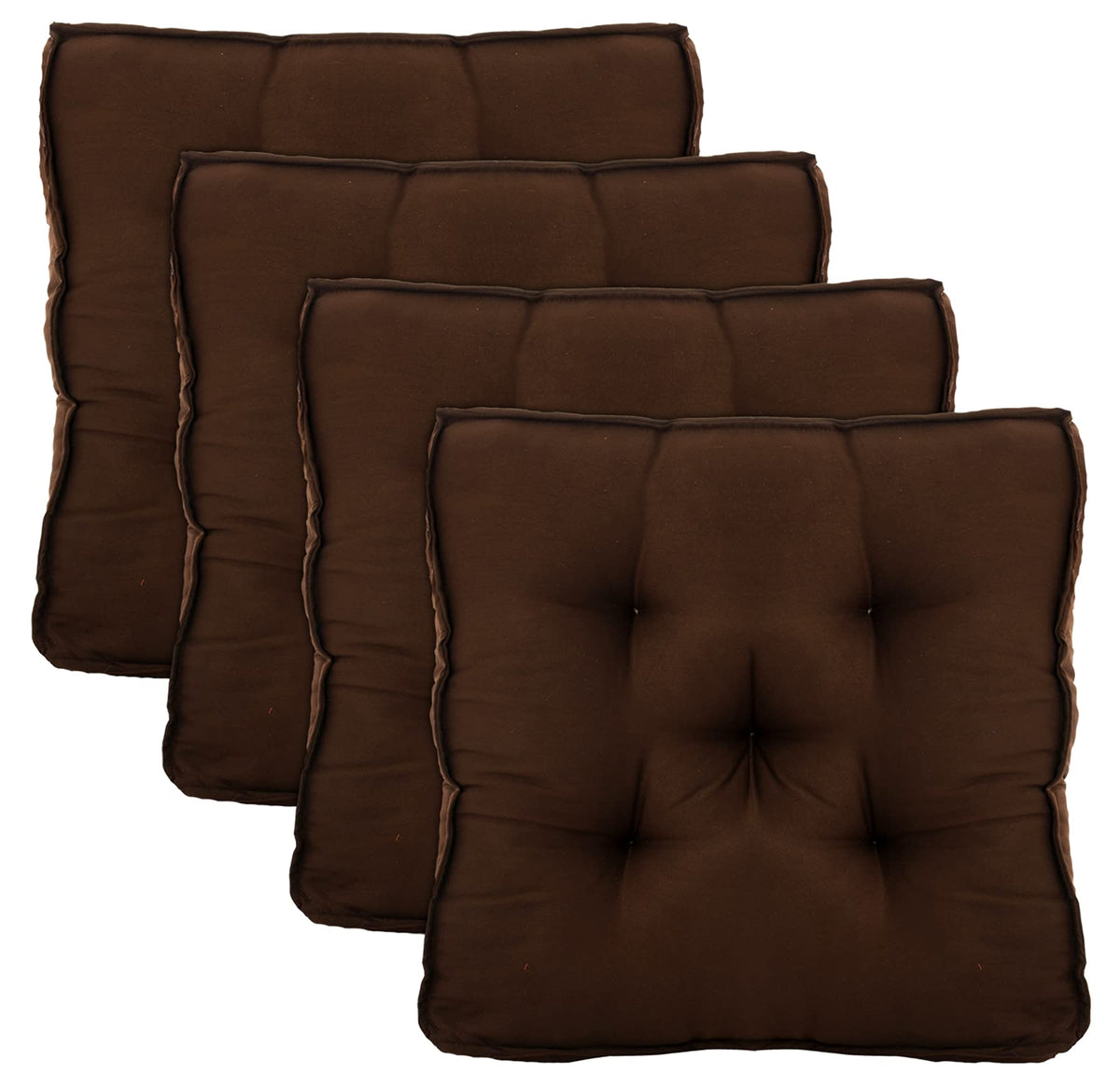Kuber Industries Microfiber Square Chair Pad Seat Cushion for Car Pad, Office Chair, Indoor/Outdoor, Dining Living Room, Kitchen-Pack of 4, 18 * 18 Inch (Brown)