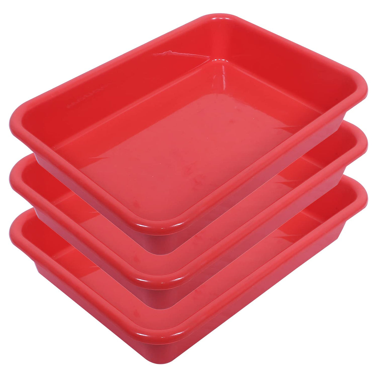 Kuber Industries Storage Tray|Versatile Plastic Storage Organizer|Rectangular Tray for Kitchen Storage|Storage Tray for office|Exel Tray 555|Pack of 3 (Red)