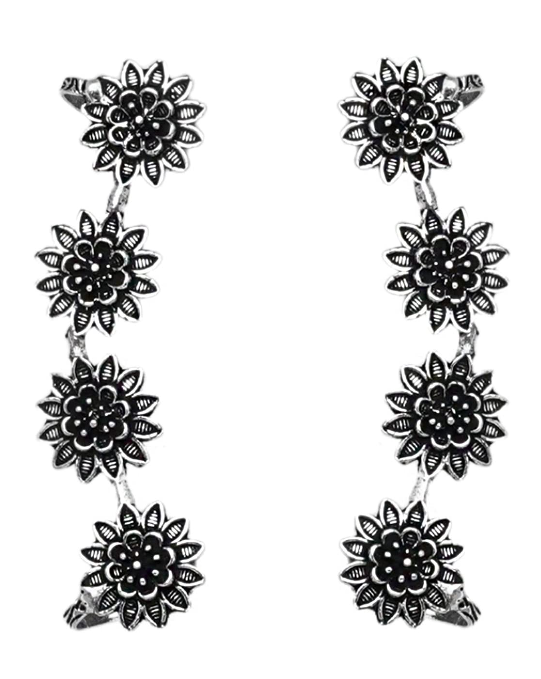 Teejh Panchali Silver Oxidised Floral Earcuffs For Women