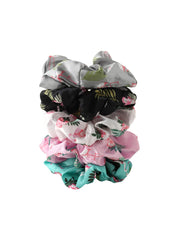 Yellow Chimes Scrunchies for Women Set of 5 Scrunchies Hair Ties Floral Print Satin Scrunchies Ponytail Holders For Women and Girls Hair Accessories.