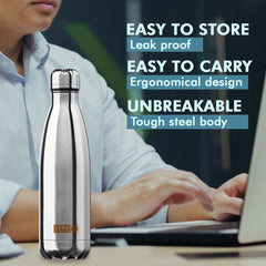 USHA SHRIRAM Insulated Stainless Steel Water Bottle | Pack of 10 (500ml & 1000ml) | Hot for 18 Hours, Cold for 24 Hours | Food Grade | Water Bottle for Home, Office & Kids | Pani Ki Botal Set