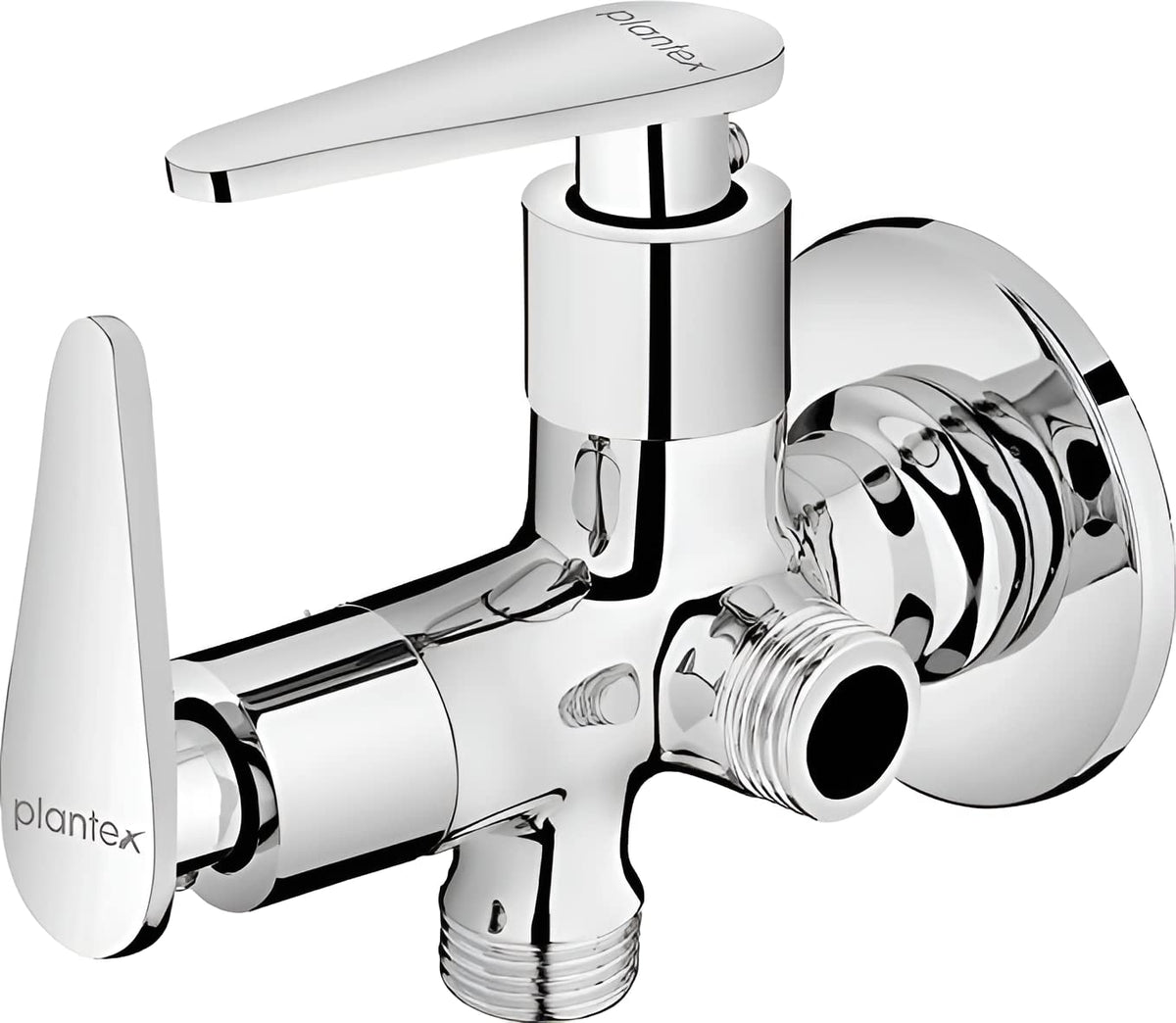 Plantex LEA-708 Pure Brass 2-Way Angle Valve for Bathroom/Quarter Turn Tap with Brass Wall Flange and Teflon Tape (Mirror-Chrome Finish)