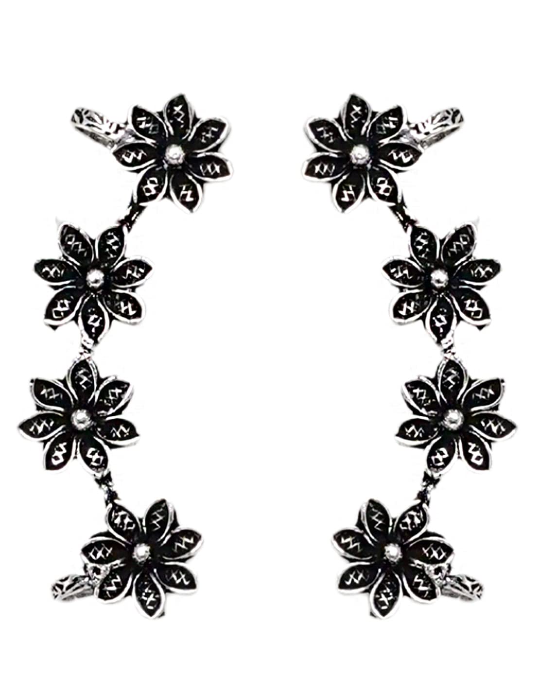 Teejh Ekta Silver Oxidised Floral Earcuffs For Women