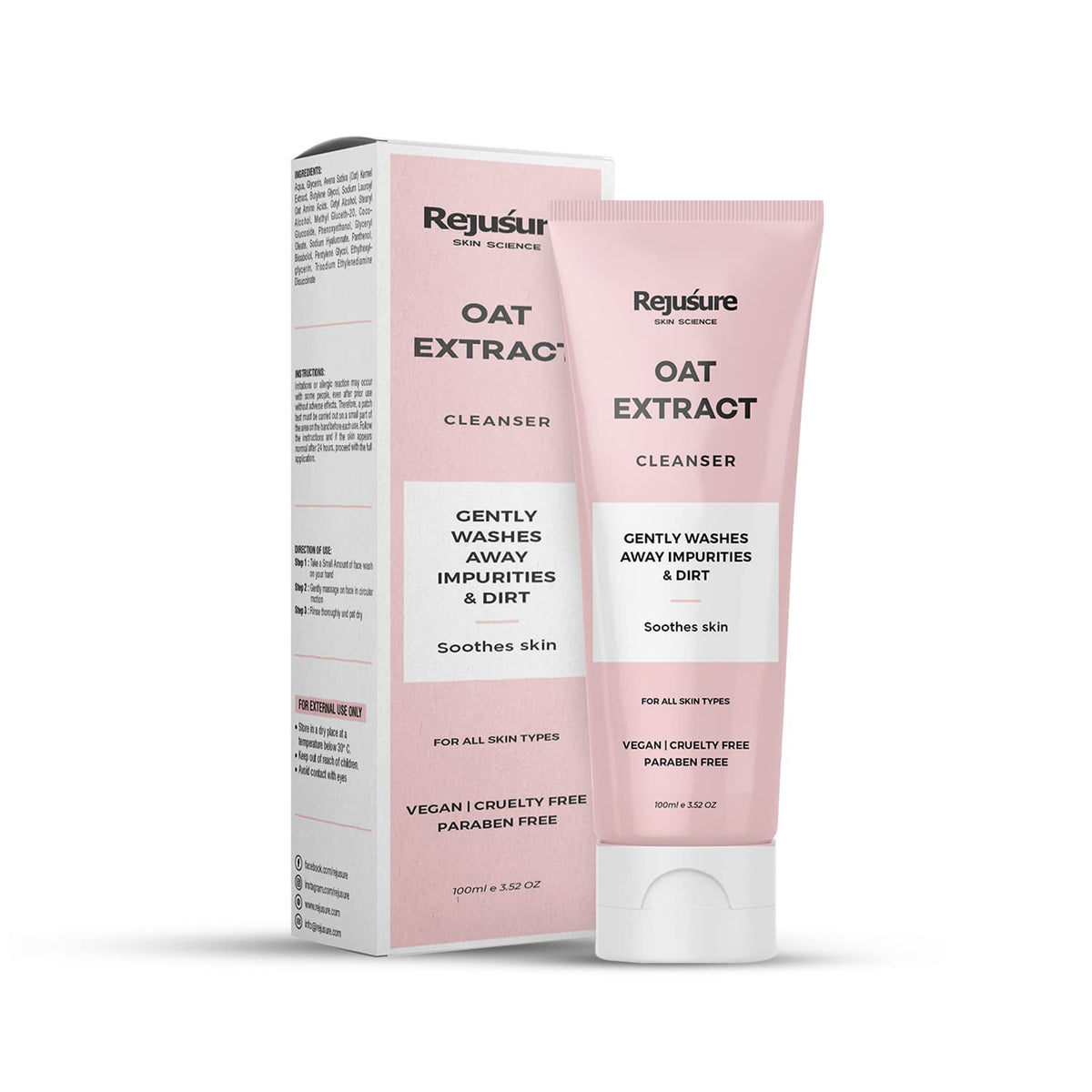 Rejusure Oat Extract Gentle Cleanser Exfoliating, Moisturizing, Bright Skin & Reduced Dark Spots| Normal & Sensitive Skin | For Men & Women | Cruelty Free & Dermatologist Tested – 100 ml