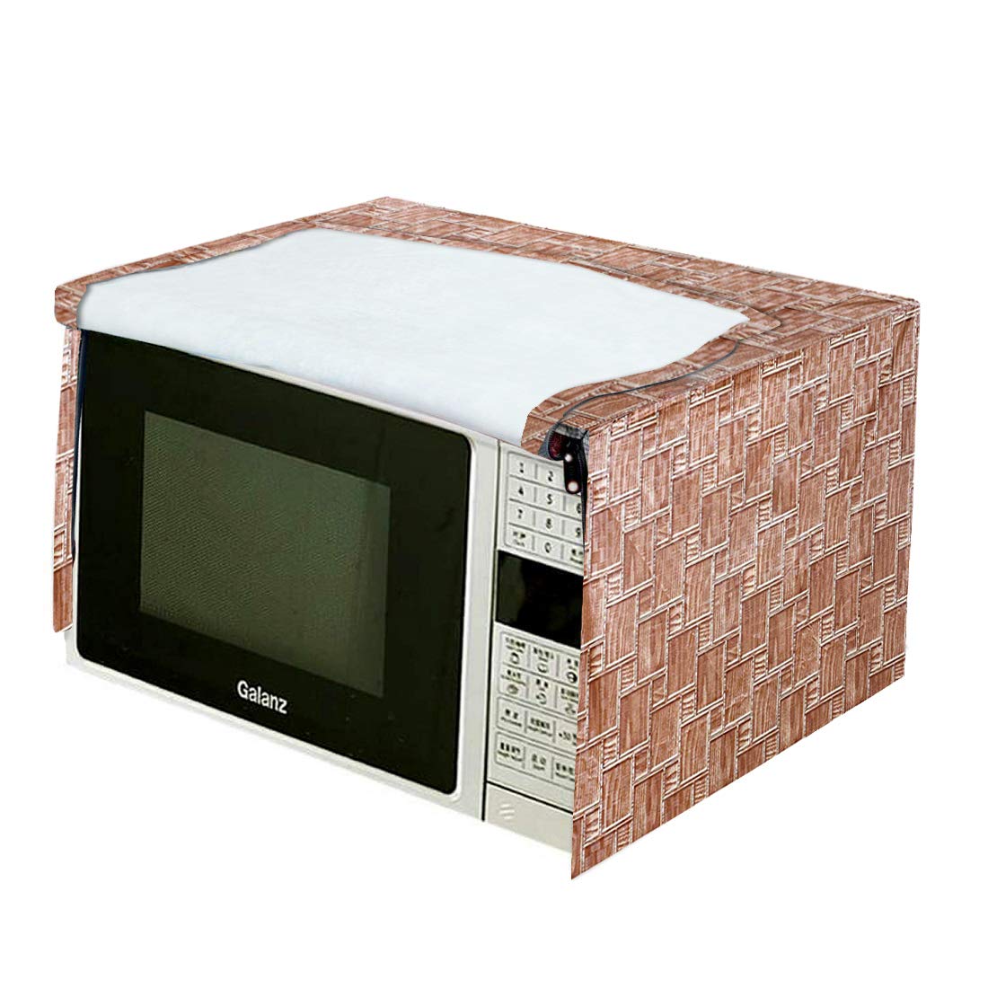 Kuber Industries 3D Checkered Design PVC Microwave Oven Full Closure Cover for 20 Litre (Light Brown)-KUBMART09977