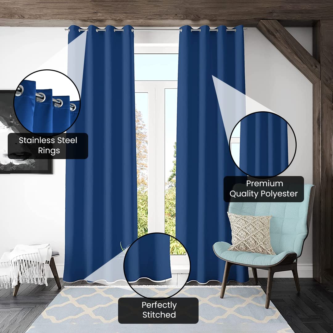 Kuber Industries Set of 2 100% Darkening Black Out Curtain I 5 Feet Window Curtain I Insulated Heavy Polyester Solid Curtain|Drapes with 8 Eyelet for Home & Office (Blue)