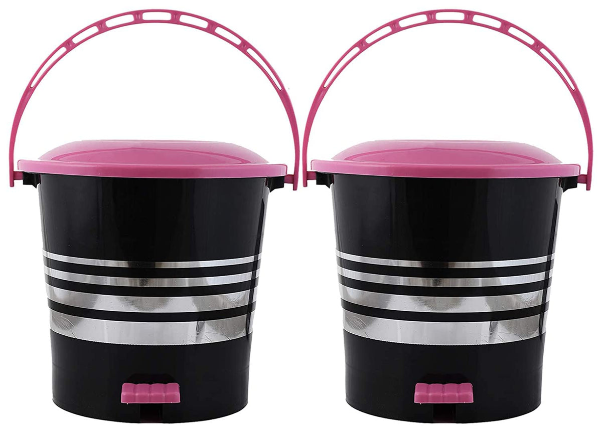 Kuber Industries 2 Pieces Plastic Dustbin Garbage Bin with Handle,10 Liters (Pink) -CTKTC38013