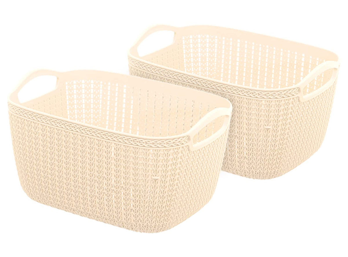 Heart Home Q-6 Designer Plastic Storage Basket For Store Fruits, Vegetables, Magazines, Cosmetics, Stationary Pack of 2 (Beach)-50HH01660