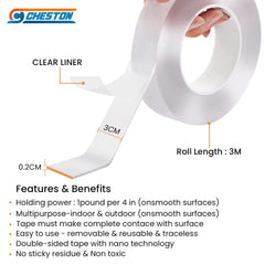Cheston Double Sided Tape I 3 Meter I Strong Wall Self Adhesive
