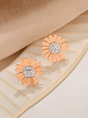 Yellow Chimes Stud Earrings for Women Western Rose Gold Plated Stainless Steel White Stone-Studded Floral Studs Earrings For Women and Girls