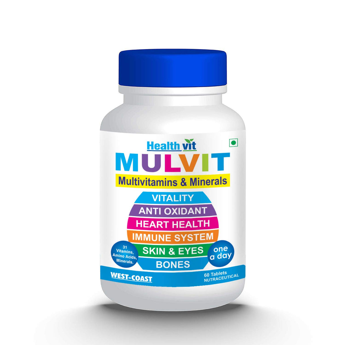 Healthvit Mulvit Multivitamins and Minerals (60 Tablets) with 31 Nutrients (Vitamins, Minerals and Amino Acids) | Anti-Oxidants, Beauty Blend | Energy, Brain, Bone Health