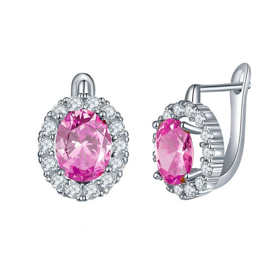 Yellow Chimes Clip On Earrings for Women Pink Crystal Silver Plated Clip On Stud Earrings for Women and Girls