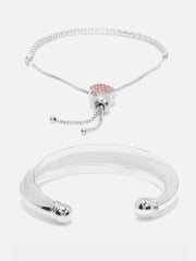 Yellow Chimes Exclusive Silver Plated Adjustable Love Heart Charm Crystal Twisting Sparkle Kadaa Bracelets for Women and Girls
