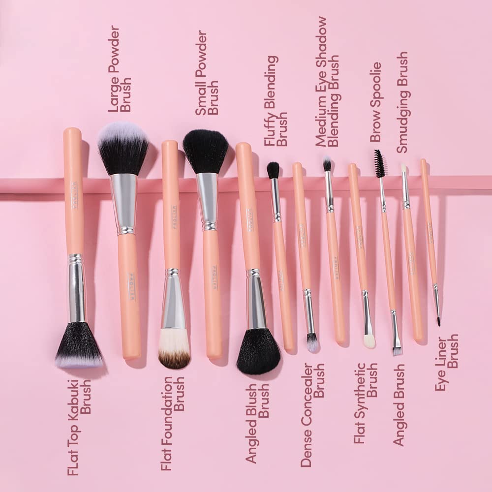 Prolixr Eye Makeup Brush Set - Professional Brushes | Precise, Even Application, Seamless Blending, Hygienic and Vegan | Includes Pink Travel Pouch - 12 Piece Set