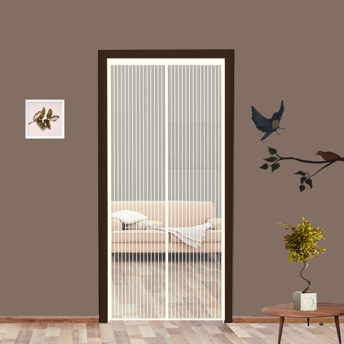 Classic Mosquito Net for Door Polyester Magnetic Curtain Auto Closing Insect Screen for All Door Types with Self Adhesive Hook Tape(190X95cm,Ivory)