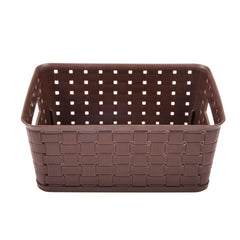 Kuber Industries BPA Free Attractive Design Multipurpose Small Trendy Storage Basket With Lid|Material-Plastic|Color-Brown|Pack of 2