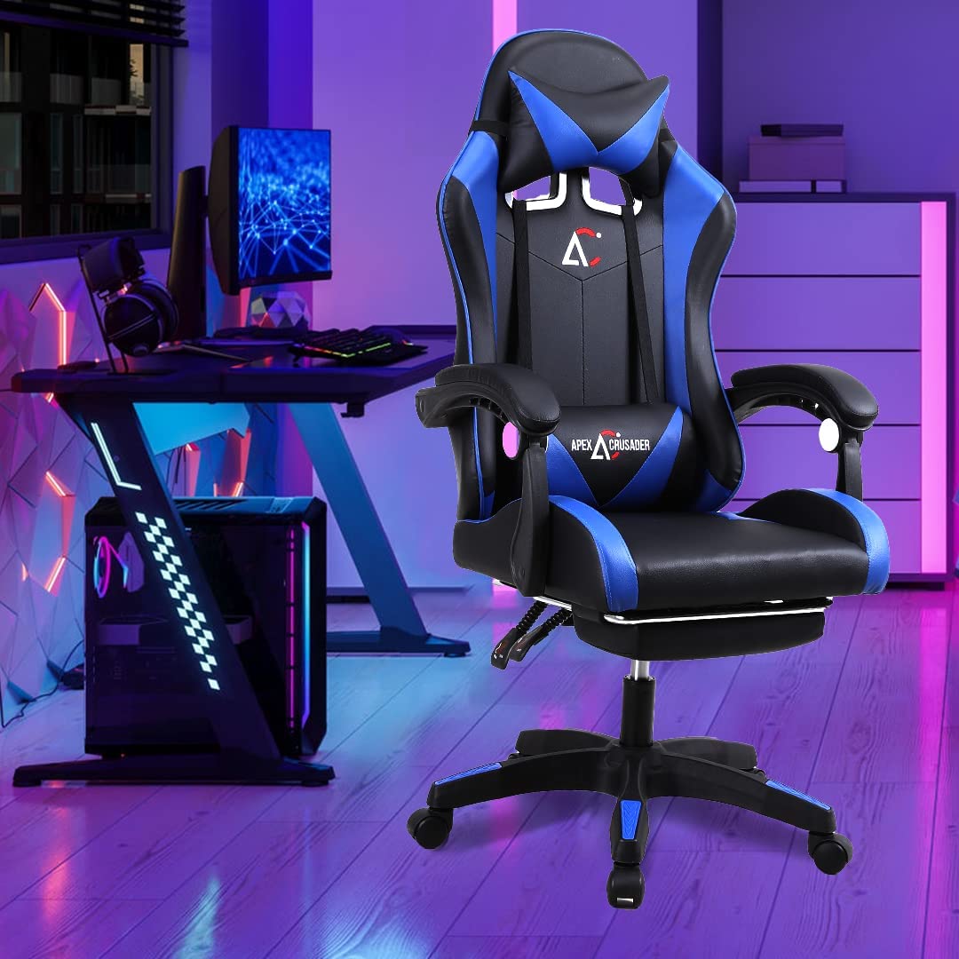 SAVYA HOME Snipe Gaming Chair with Adjustable Headrest & Lumbar Support,135°Recliner Chair | Stretchable Armrest with Footrest, Multifunctional Chair (Blue) |Apex Crusader Gaming Chair Series