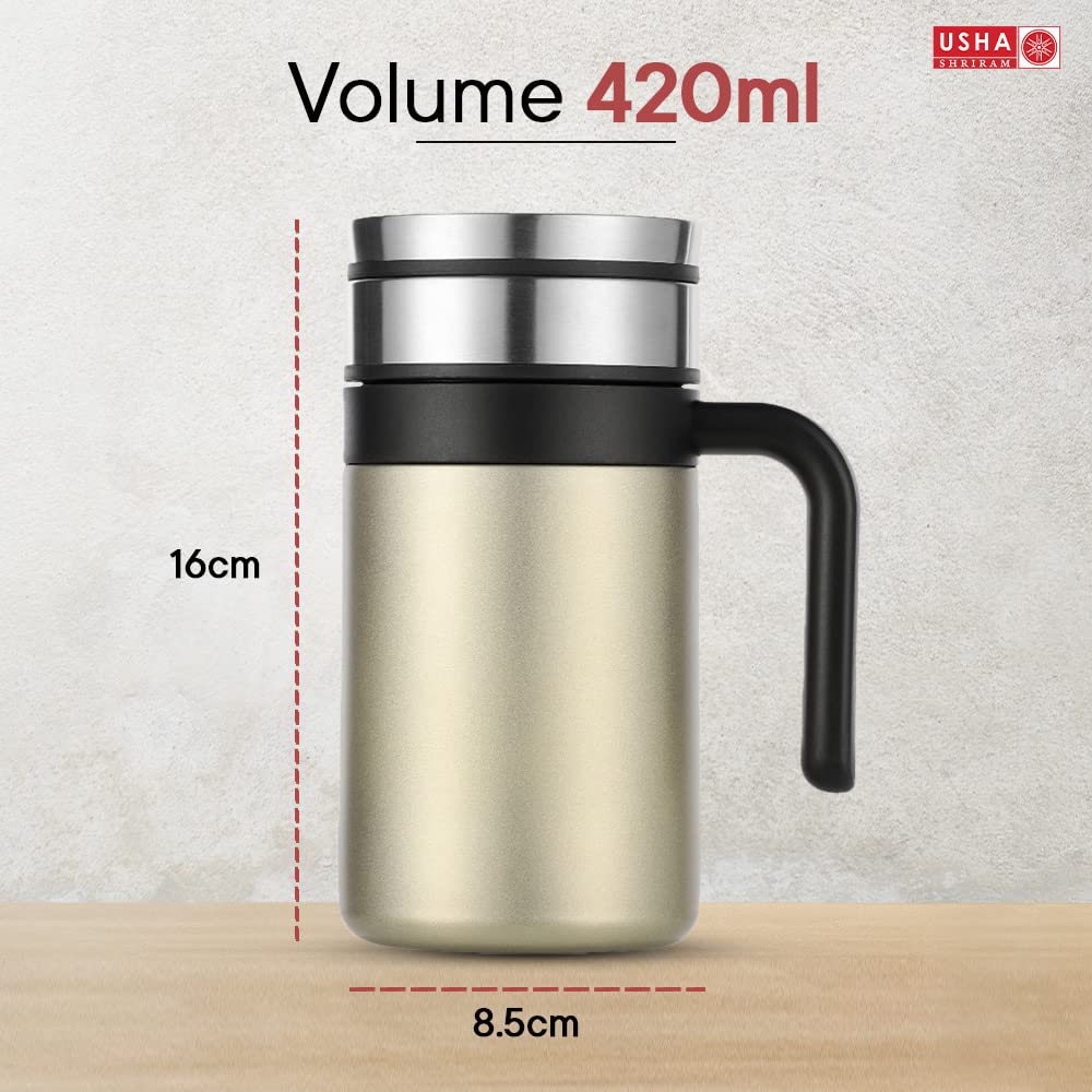 USHA SHRIRAM Insulated Stainless Steel Coffee Mug with Lid and Handle ...